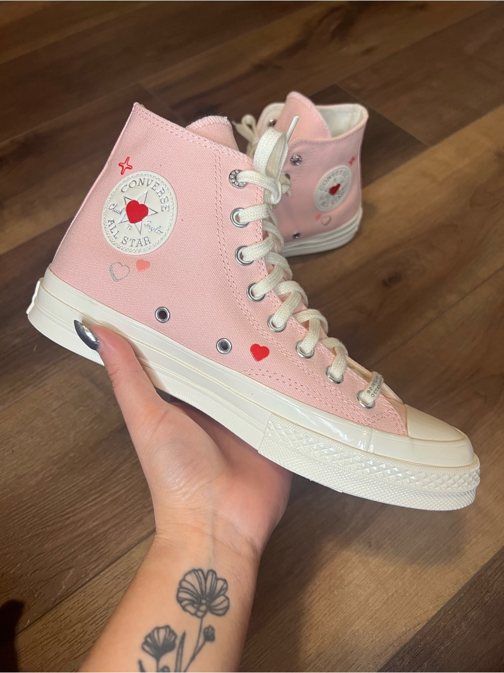 New Converse Chuck Taylor All Star High Top Sneakers - Pink with Heart Details